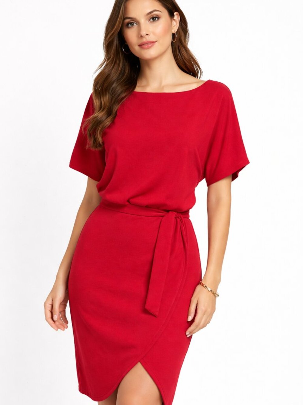 Kensie Red‎ Wrap Dress Size 6 Blouson Belted Midi NWT Cocktail Event